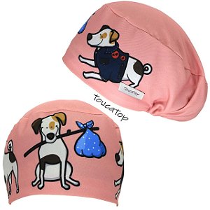 Touca Feminina ALICE, Cachorro Saindo de Casa, Rosa Bebê