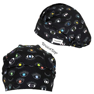 Touca Cirúrgica Feminina, Olhos, Pupilas Coliridas,  Preto