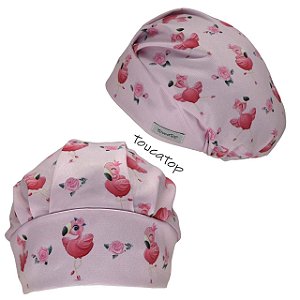 Touca Cirúrgica Feminina, Flamingos, Floral, Rosas, Rosa