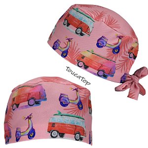 Gorro Cirúrgico, Kombi, Lambreta, Retrô, Rosa