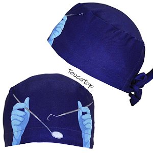 Gorro Cirúrgico, Dentista, Mãos Luvas e Instrumentos, Azul