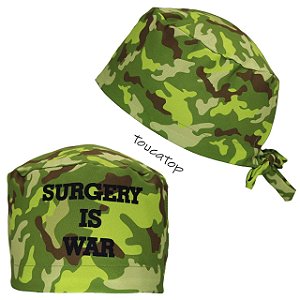 Gorro Cirúrgico, Camuflagem, Tons de Verde, Surgery is War, Verde