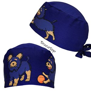 Gorro Cirúrgico, Cachorro Azul, Laço Rosa, Bola Laranja, Azul