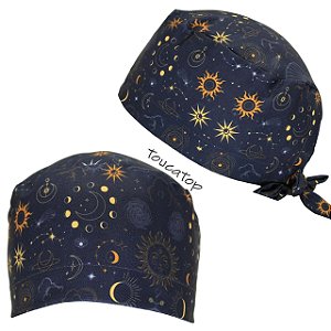 Gorro Cirúrgico, Místico, Lua, Sol, Estrelas, Preto