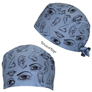 Gorro Cirúrgico, Olhos, Nariz, Boca, Ouvido, Cinza Azulado