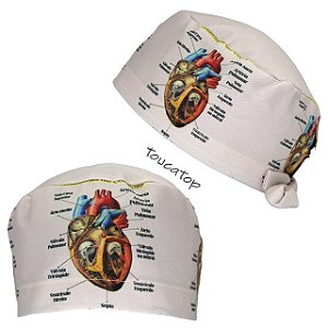 Gorro Cirúrgico, Anatomia Coração, Frontal e Lateral, Bege