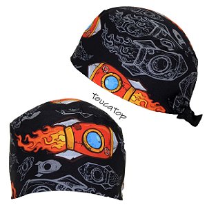 Gorro Cirúrgico, Foguete Espacial Vermelho e Cinza, Preto