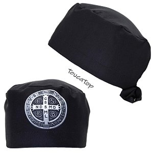 Gorro Cirúrgico, Medalha de São Bento, Frontal, Preto