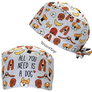 Gorro Cirúrgico, Rostos Dogs , All You need is a dog, Cinza