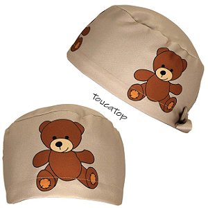 Gorro Cirúrgico, Ursinho Marrom Frontal e Lateral, Bege