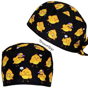 Gorro Cirúrgico, Pintinhos Amarelos Espalhados Feliz, Preto