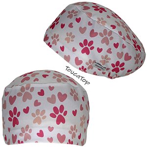 Touca Feminina ALICE,  Patinhas e corações Rosa, Pink, Branco