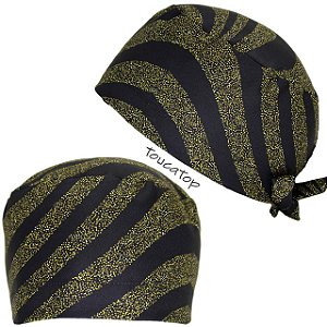 Gorro Cirúrgico, Faixas Pontilhadas Dourado, Listras, Preto