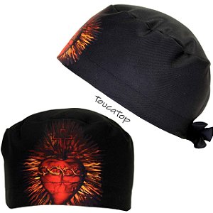 Gorro Cirúrgico, Sagrado Coração Frontal, Espinho, Cruz, Preto