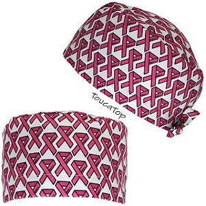 Gorro Cirúrgico, Outubro Rosa, Laços Geométricos Pink, Branco