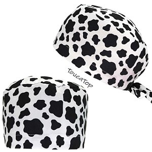 Gorro Cirúrgico, Estampa Vaca Malhada, Manchas Pretas, Branco