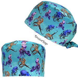 Gorro Cirúrgico, Polvos Pequenos Marrom, Roxo e Azul, Azul