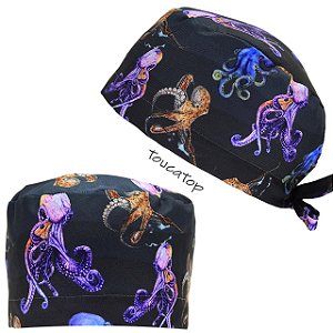 Gorro Cirúrgico, Polvos Médios, Marrom, Roxo e Azul, Cinza Manchado