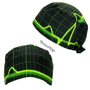 Gorro Cirúrgico, ECG, Preto com Linhas Verdes Neon