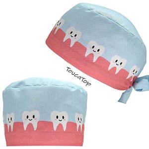 Gorro Cirúrgico, Dentes, Dentinhos Felizes na Gengiva Rosa, Azul