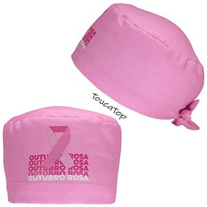Gorro Cirúrgico, Outubro Rosa Pink e Branco, Laço Frontal, Rosa