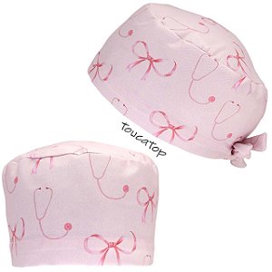 Gorro Cirúrgico, Laços Rosa, Estetoscópio, Rosa bebê