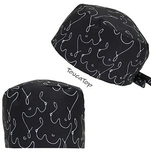 Gorro Cirúrgico, Traços Branco Estilizados, Seios Mamas, Preto