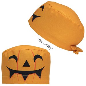 Gorro Cirúrgico, Halloween, Abóbora, Olhos Meia-Lua, Laranja