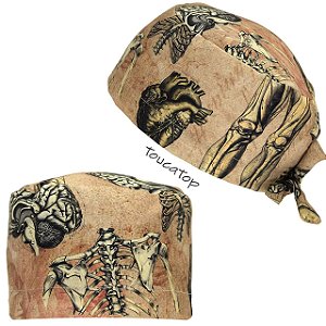 Gorro Cirúrgico, Esqueleto, Cérebro, Coração, Bege, Marrom, Cobre