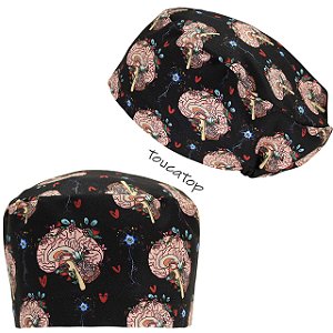 Touca Feminina Alice, Cérebro Floral, Neurônio Azul, Preto