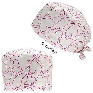 Gorro Cirúrgico, Corações Contorno Pink, Creme
