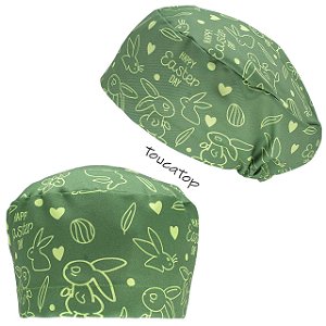 Touca Feminina Alice, Coelinhos desenhados, Happy Easter Day, Verde