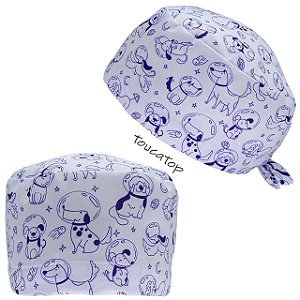 Gorro Cirúrgico, Dog astronauta contorno azul, branco