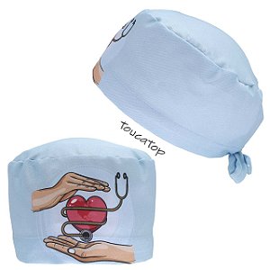 Gorro Cirúrgico, Mão, Coração, Estetoscópio, azul claro