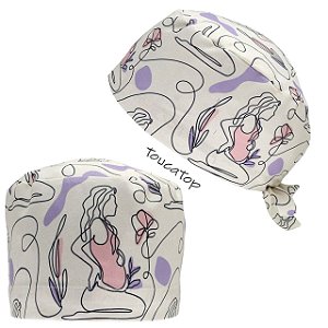 Gorro Cirúrgico, Mulher Gestante, contorno preto, Lilás, Salmão, Creme