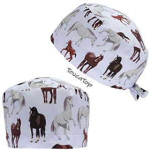 Gorro Cirúrgico, Cavalos Marrom, Branco, Bege, Lilás Claro