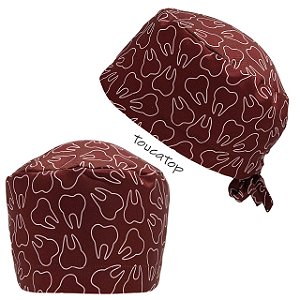Gorro Cirúrgico Odontológico, Dentes Bordô, Contorno Branco, Bordô