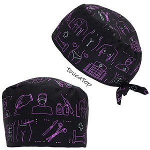 Gorro Cirúrgico, Abdominoplastia, traços roxo, Preto