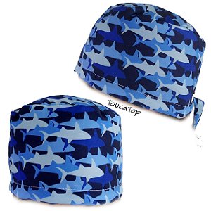 Gorro Cirúrgico, Tubarões Azuis Sobrepostos, Azul Marinho