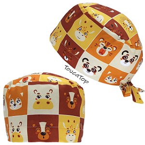 Gorro Cirúrgico, Quadriculado Animais, Safari, Laranja, Amarelo, Bege