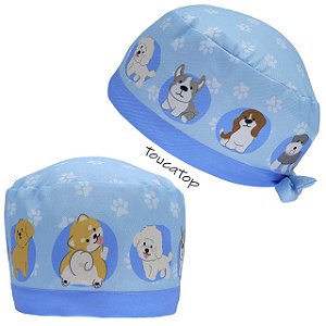 Gorro Cirúrgico, Cachorrinhos, Círculos azuis, patinhas, Azul