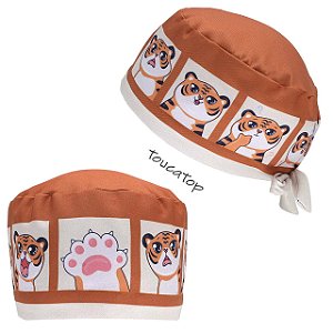Gorro Cirúrgico, Fotos de Tigres, Patinhas Frontal, Terracota
