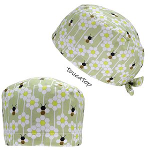 Gorro Cirúrgico, Abelhas e colmeias Hexagonal, Verde Claro