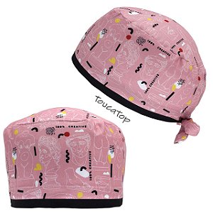 Gorro Cirúrgico, 100% Creative, Busto, Cabeças, Barra Preta, Rosa