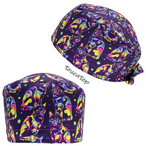 Gorro Cirúrgico, Gatos Coloridos, Gatinhos Neon, Amarelo, Rosa, Roxo