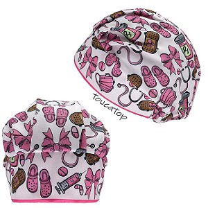 Touca Cirúrgica Feminina, Símbolos Médicos, Band-Aid, Crocs, Rosa Bebê