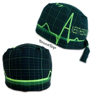 Gorro Cirúrgico, ECG, Anesthesiology, Linhas Verdes, Neon, Preto