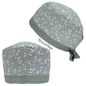 Gorro Cirúrgico, Plantas Brancas, Barra Cinza, Cinza Esverdeado