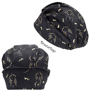 Touca Cirúrgica Feminina, Silhuetas Amarelas, Dourado, Ouro, Preto