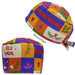 Gorro Cirúrgico, Feliz Natal, Quadriculados Colorido, Sino, Branco